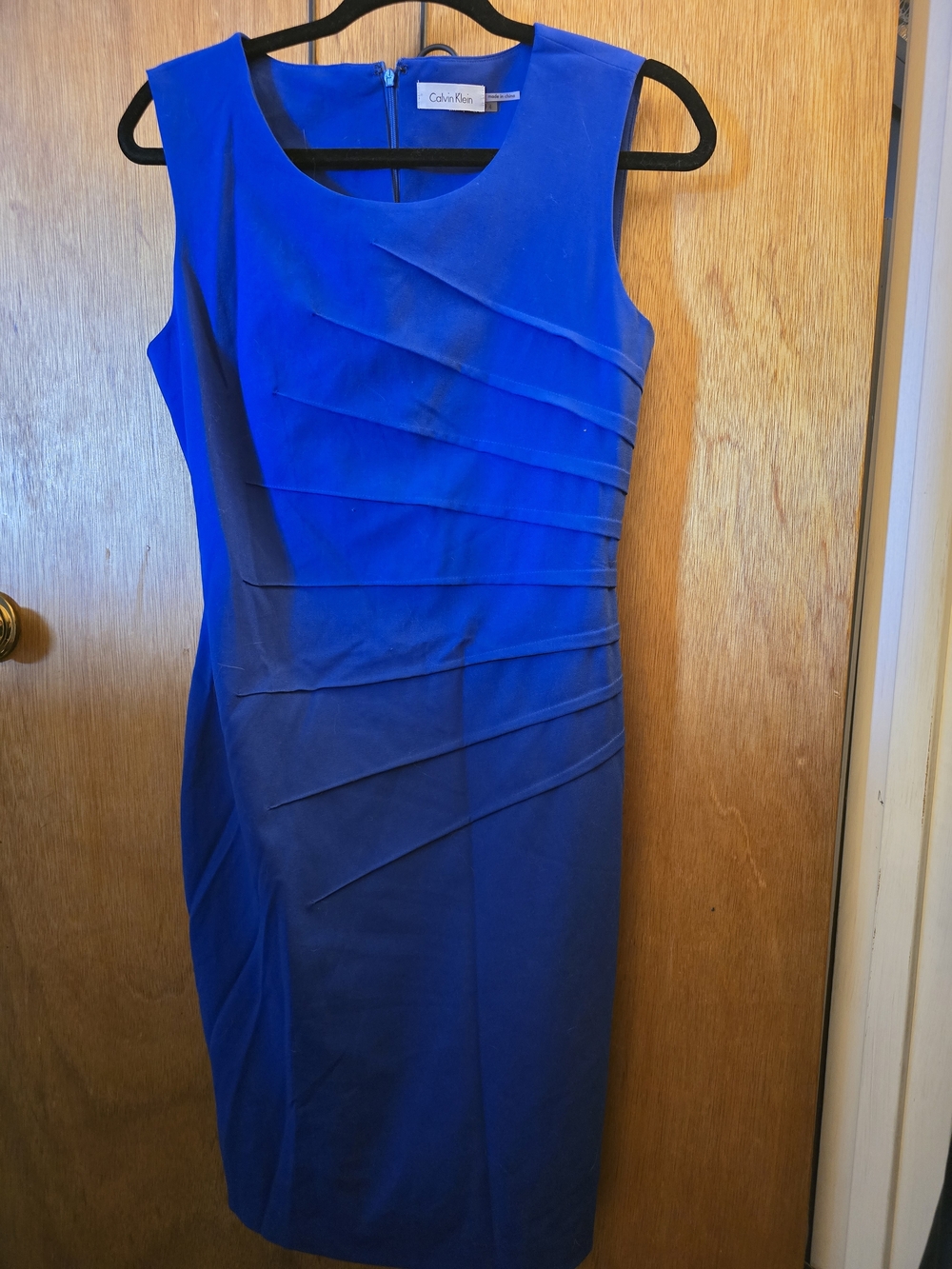 Calvin Klein Cobalt Blue Sleeveless Pleated Sheath Dress